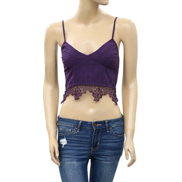 Free People FP One Geo Bralette Cropped Top Smocked Crochet Embroidered S 282651 - Picture 3 of 7